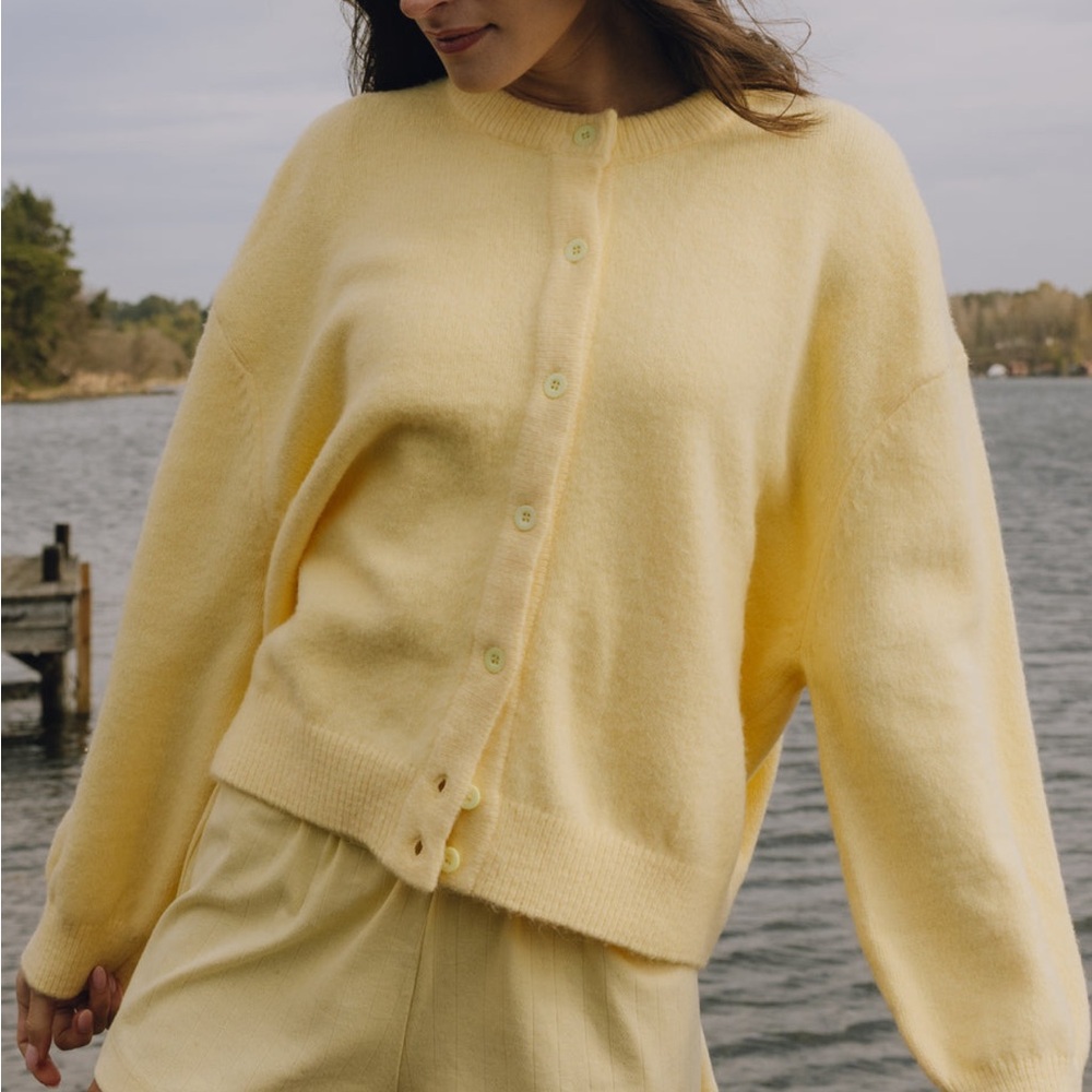 Daily Drills Yellow Cardigan Sweater with Classic Knit Design